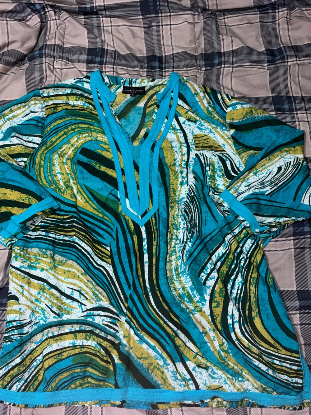 Teal & Olive Swirl V-Neck Tunic by